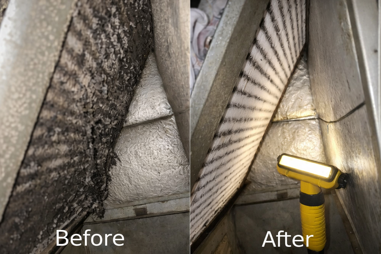 Dirty and clean HVAC coil comparison